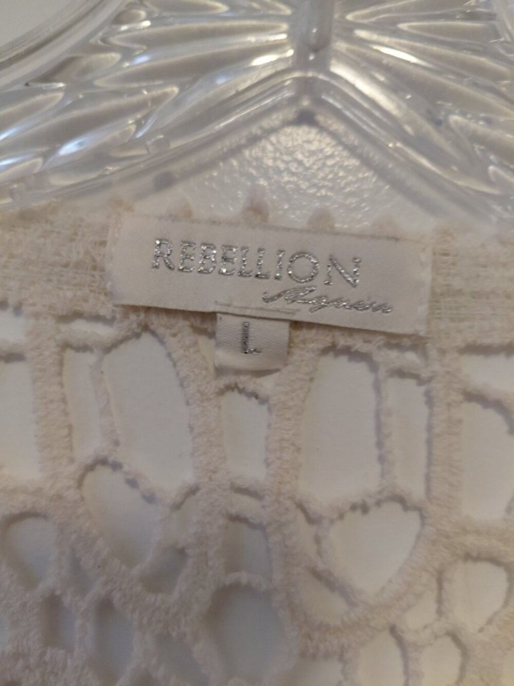 Rebellion Again Crochet Knit Open Front Cardigan Boho Beach Festival Ivory Large - Picture 6 of 6